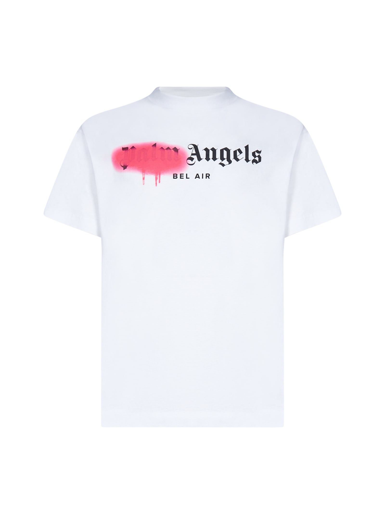 Palm Angels T-shirt In White Fuchsia Fluo