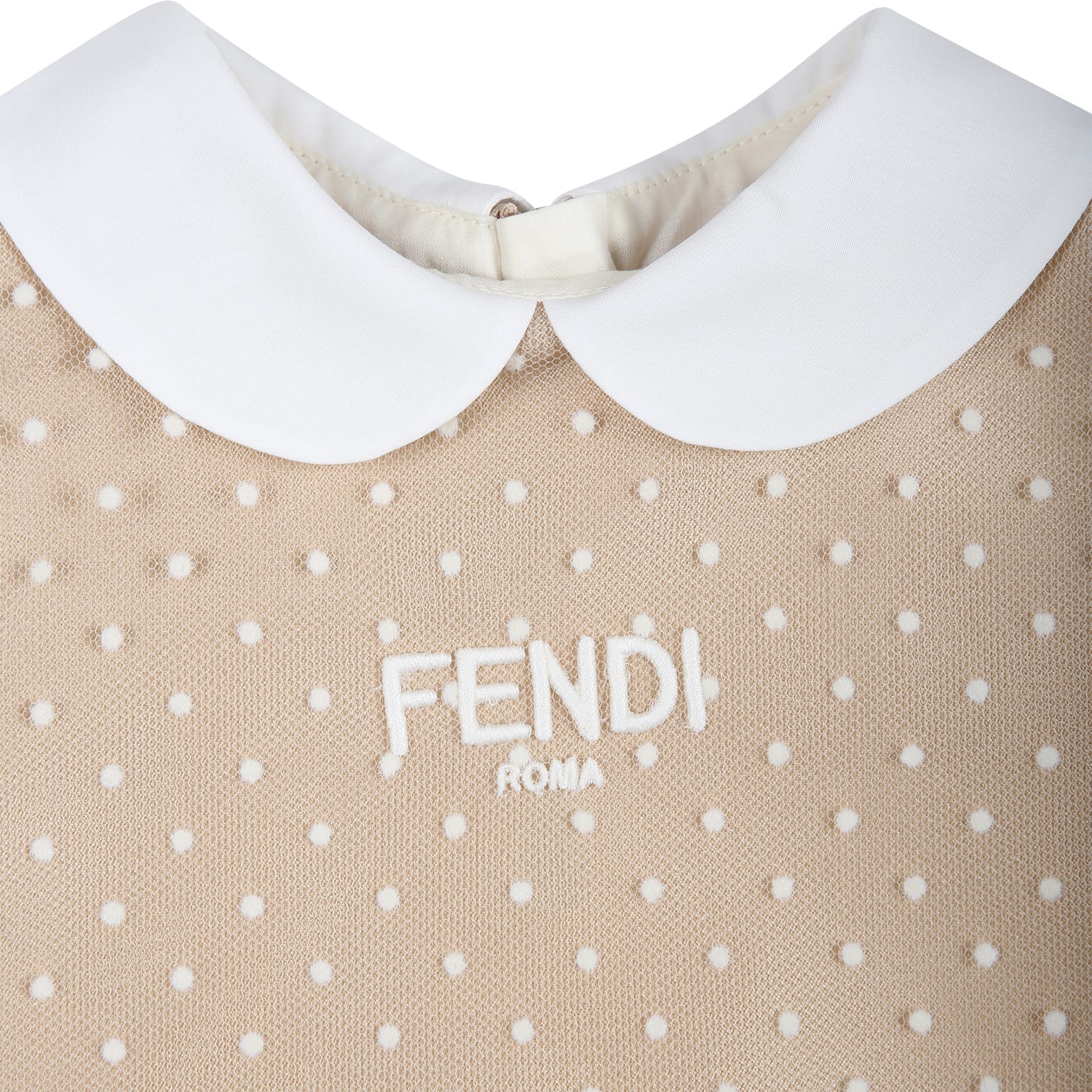 Shop Fendi Elegant Beige Dress For Baby Girl With Logo