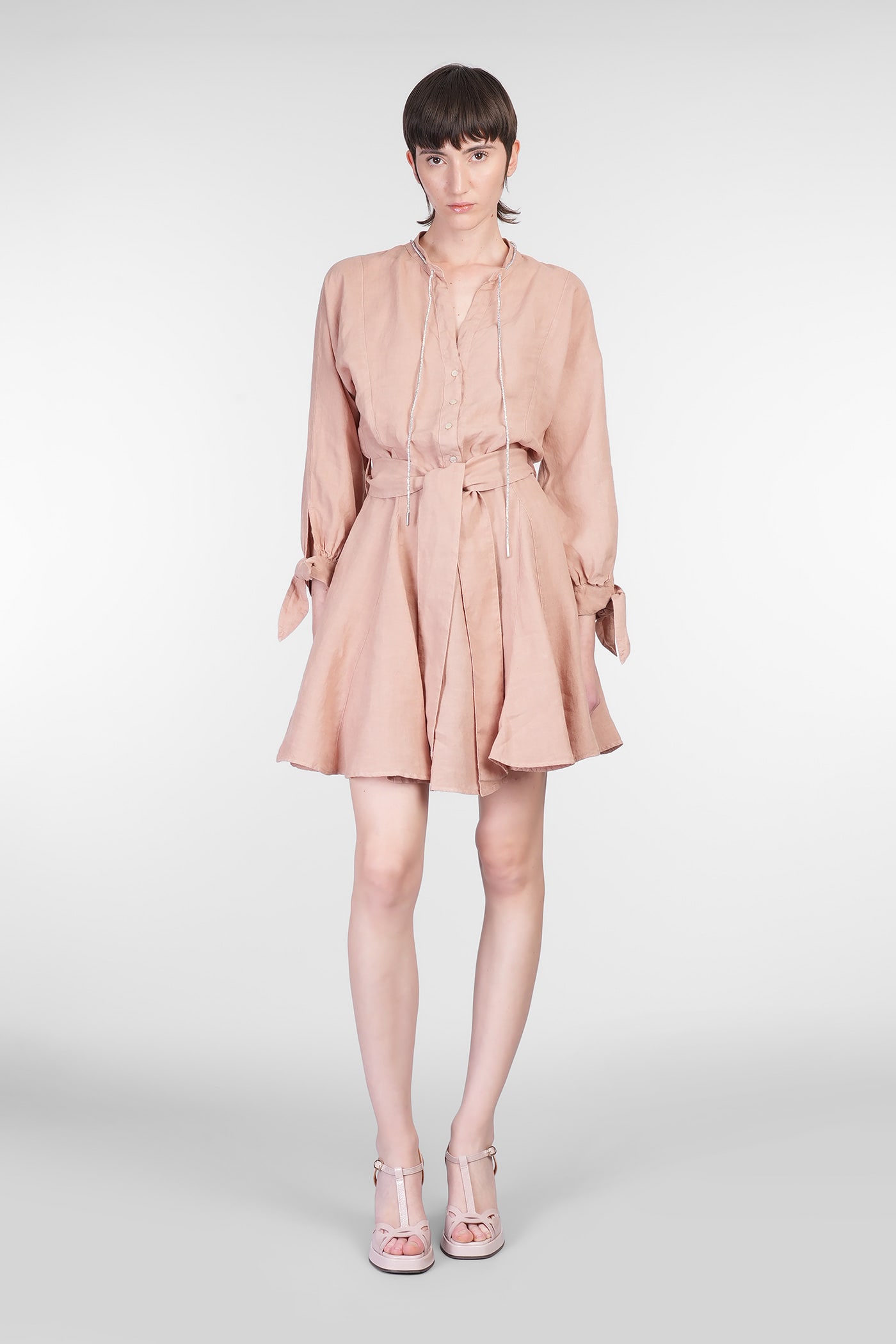 120% LINO DRESS WOMAN IN ROSE-PINK LINEN