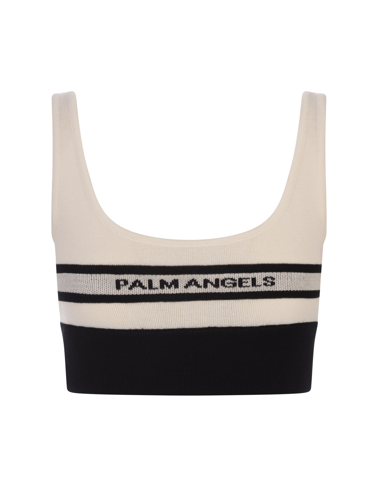 Shop Palm Angels Two-tone Wool Crop Top With Logo In White