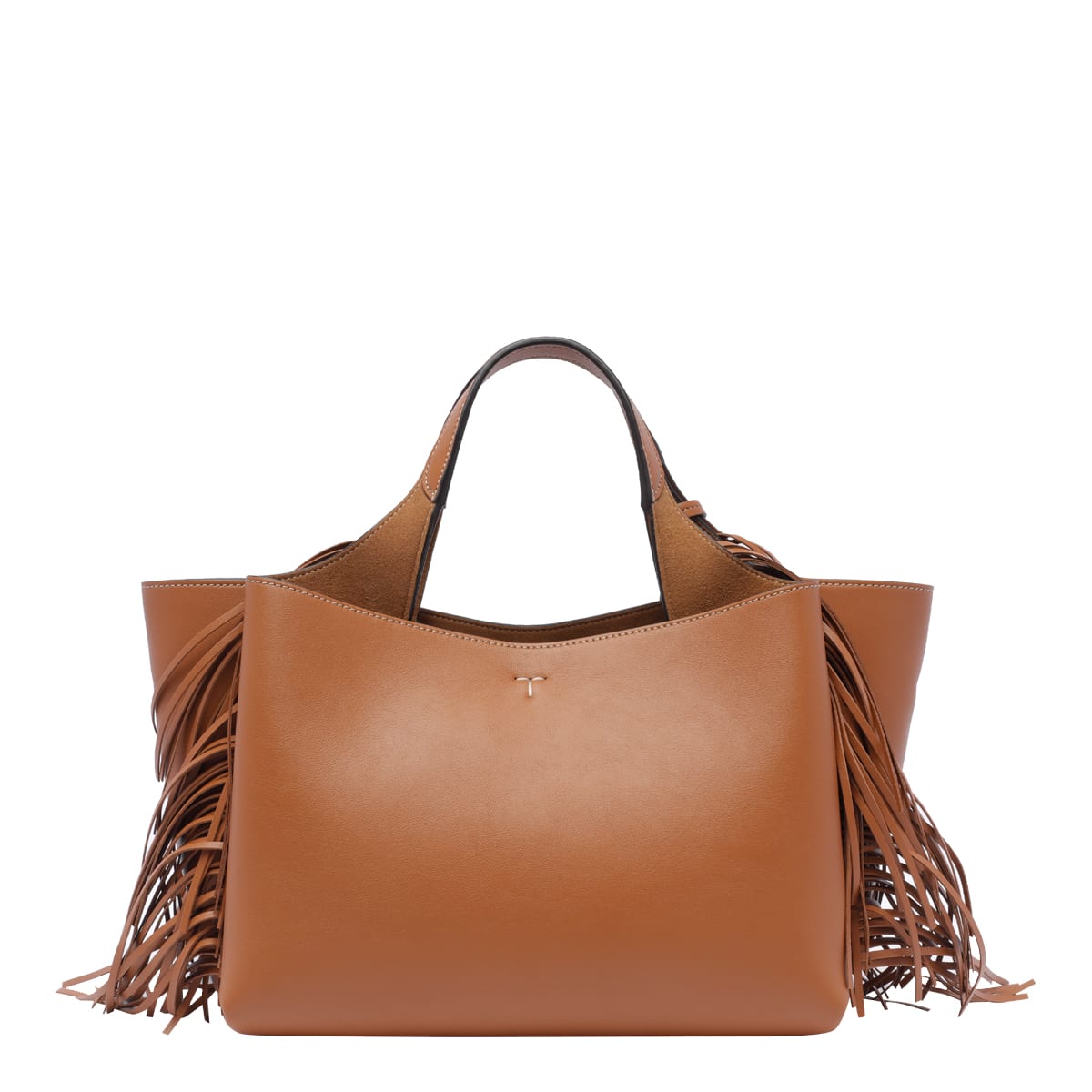 Tod's Mini Leather Shopper With Adjustable Shoulder Strap And Fringes In Brown