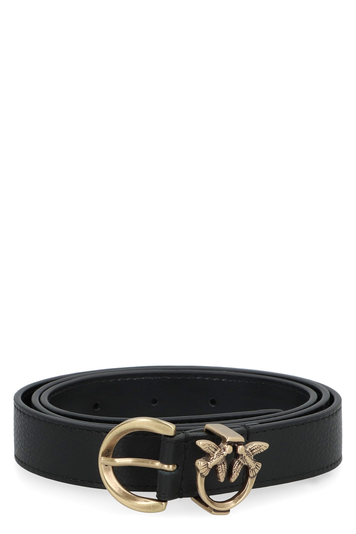 Shop Pinko Logo Buckle Leather Belt In Nero-antique Gold