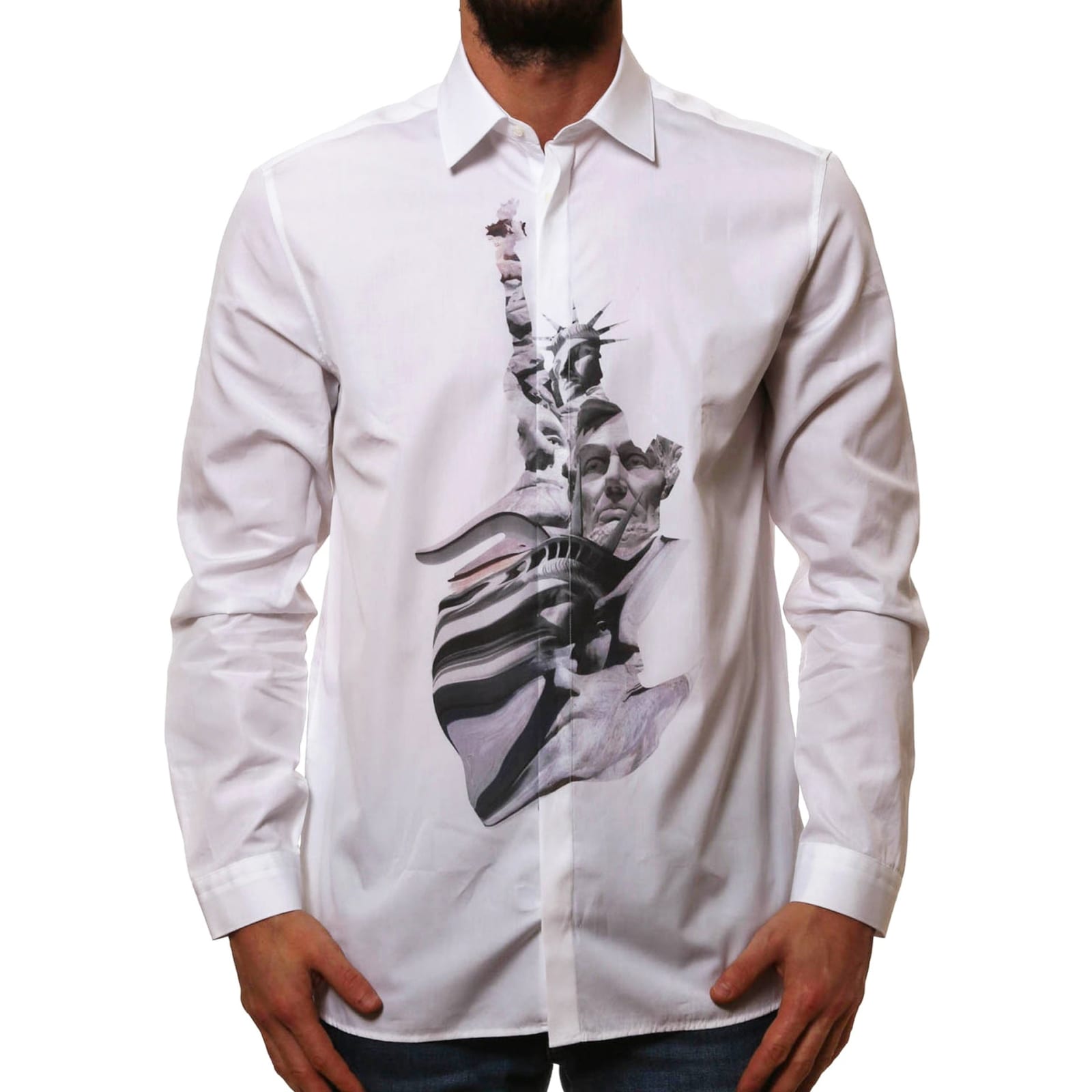 Shop Neil Barrett State Of Liberty Cotton Shirt In White