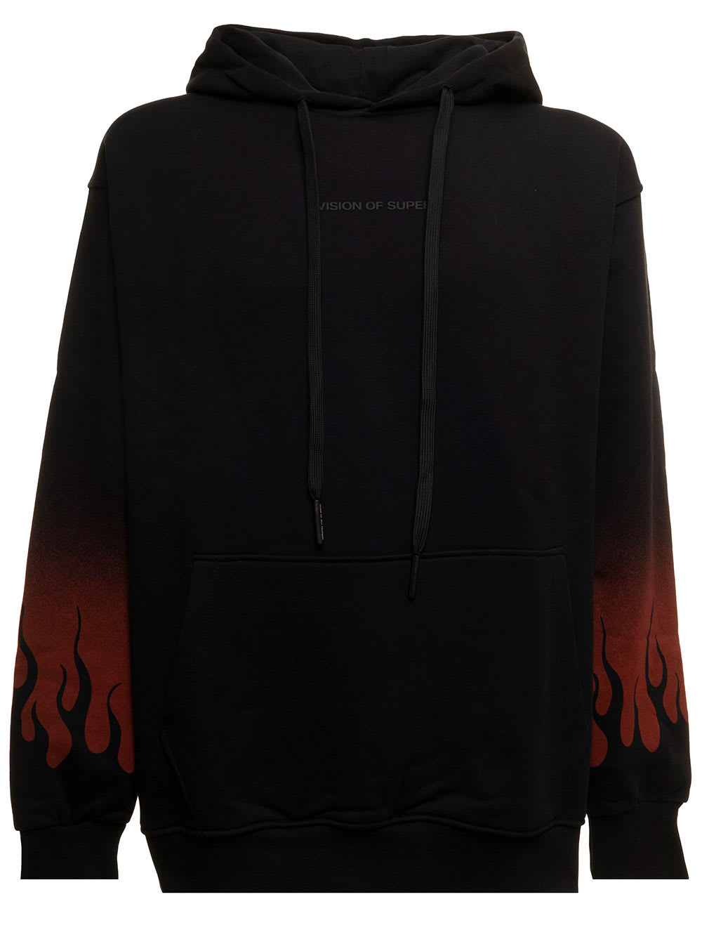 Vision of Super Black Oversize Cotton Hoodie With Flames Man
