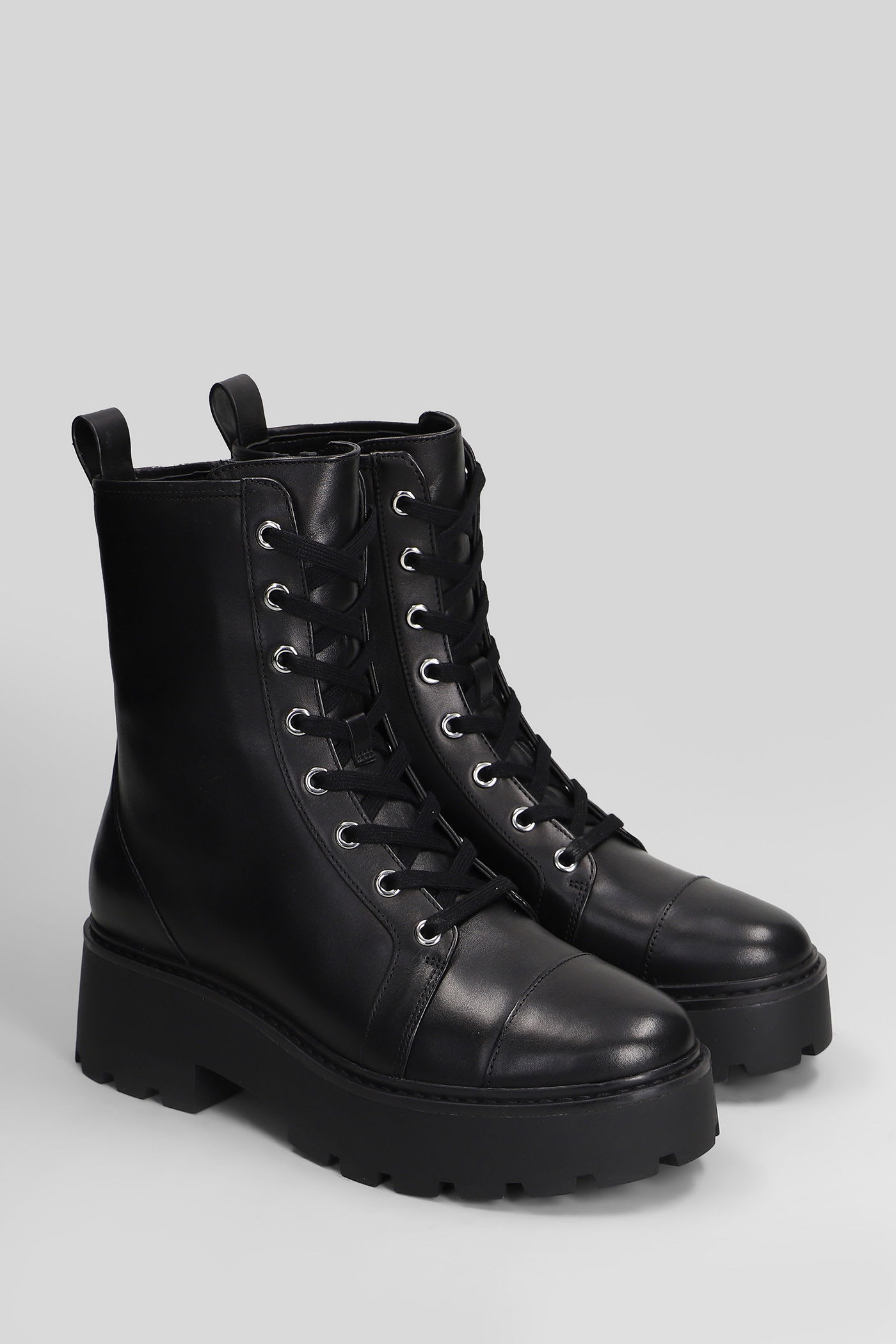 Michael Kors Blake Bootie Combat Boots In Black Leather In Black