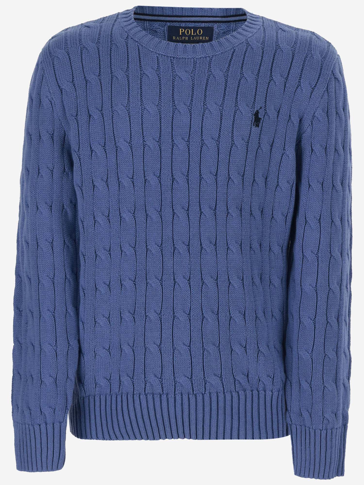 Shop Ralph Lauren Cotton Sweater With Logo In Blu