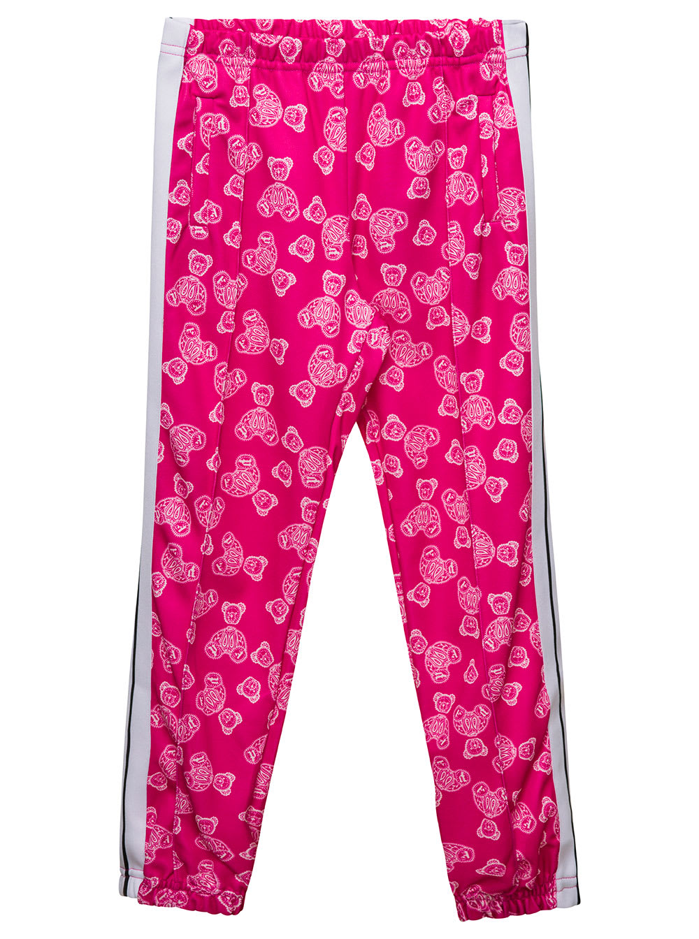 Palm Angels Fuchsia Track Pants With All-over paisley Teddy Bear Print In Cotton Blend Girl
