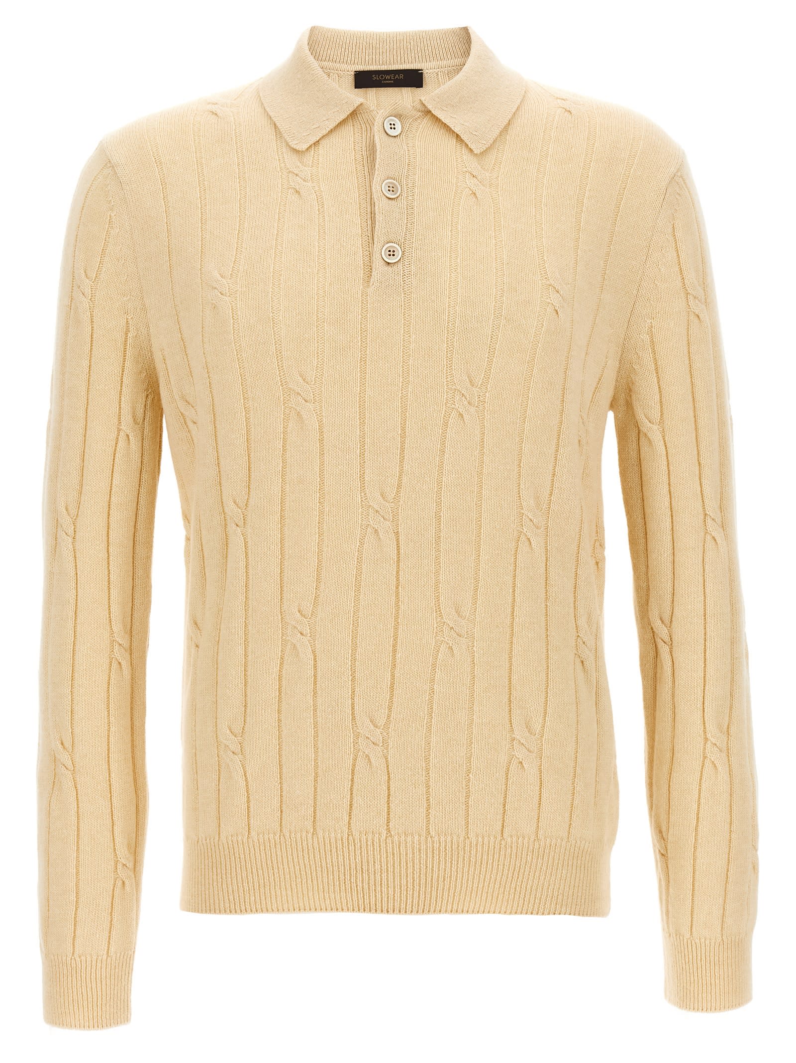 Zanone Wool Braided Pattern Polo Shirt In Neutral