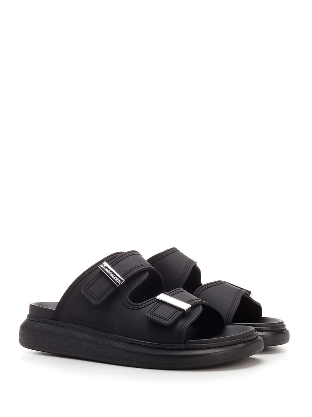 Shop Alexander Mcqueen Black Hybrid Sandals In Black/silver