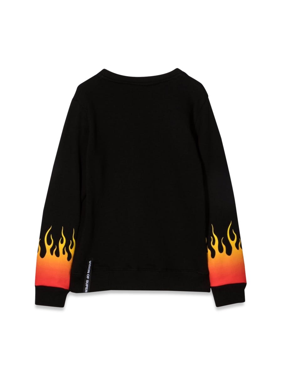 Vision Of Super Black Crewneck With Red Shaded Flames In Black