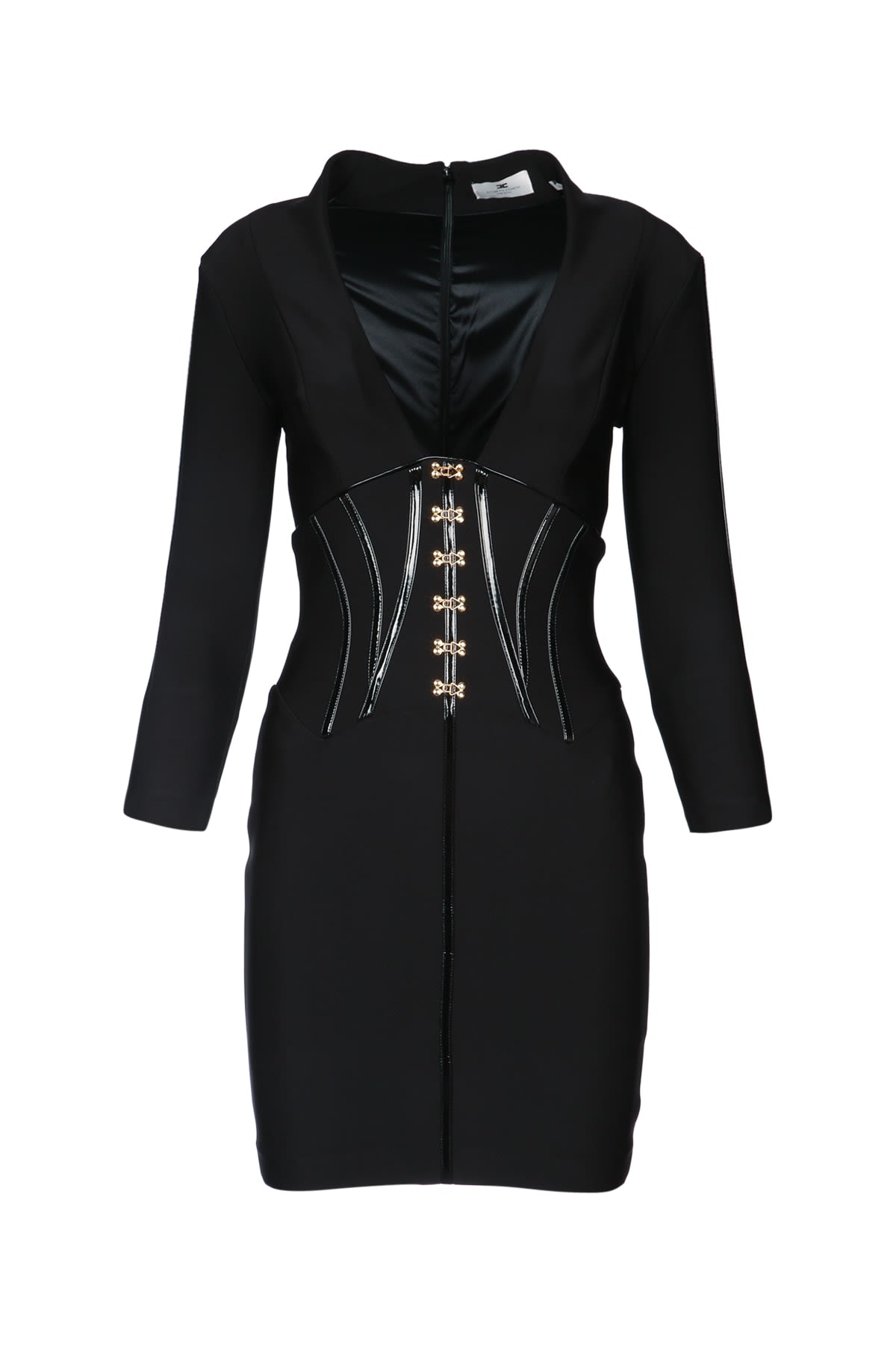 Elisabetta Franchi Structured Mini Dress Corset Detailing In Black