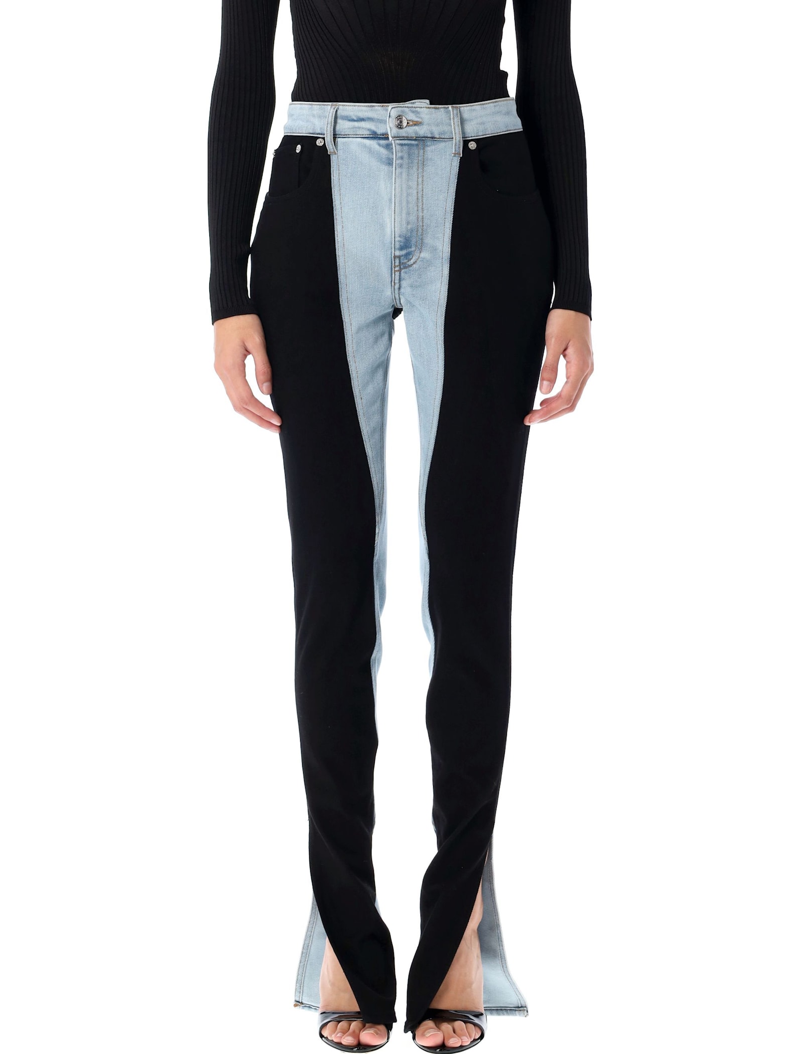 Shop Mugler Bi-color Skinny Jeans In Tokyo Blue Black