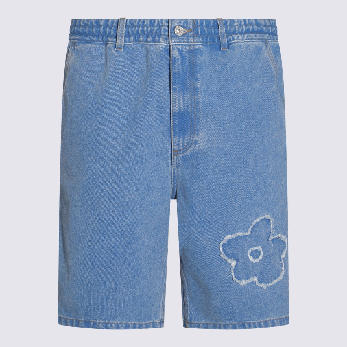 Marni Denim Shorts With Distressed And Elastic Waistband In Cobalt