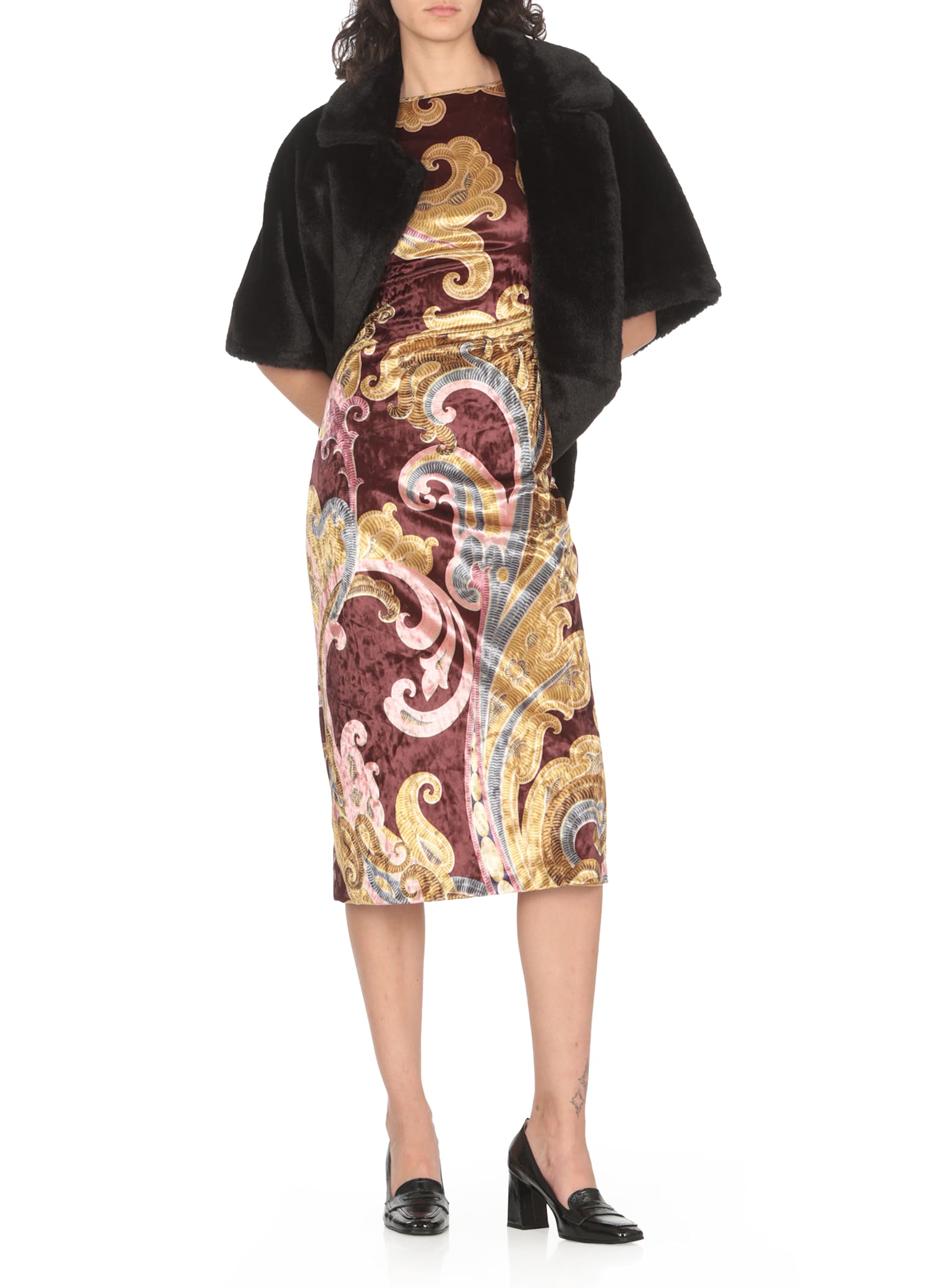 Shop Etro Velvet Dress In Brown