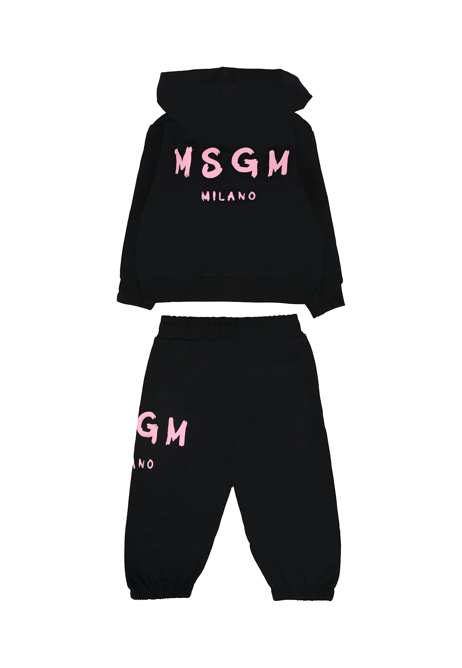 Msgm Black Set For Baby Girl With Pink Logo In Black