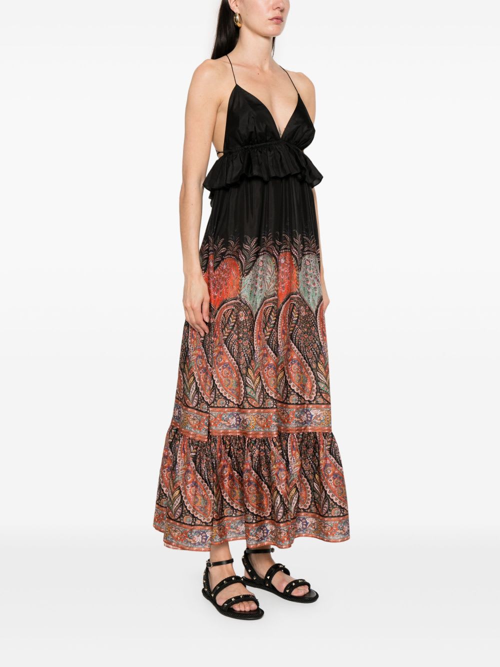 Zimmermann Rhiannon Ruffled Paisley-print Silk Midi Dress In Black Paisley