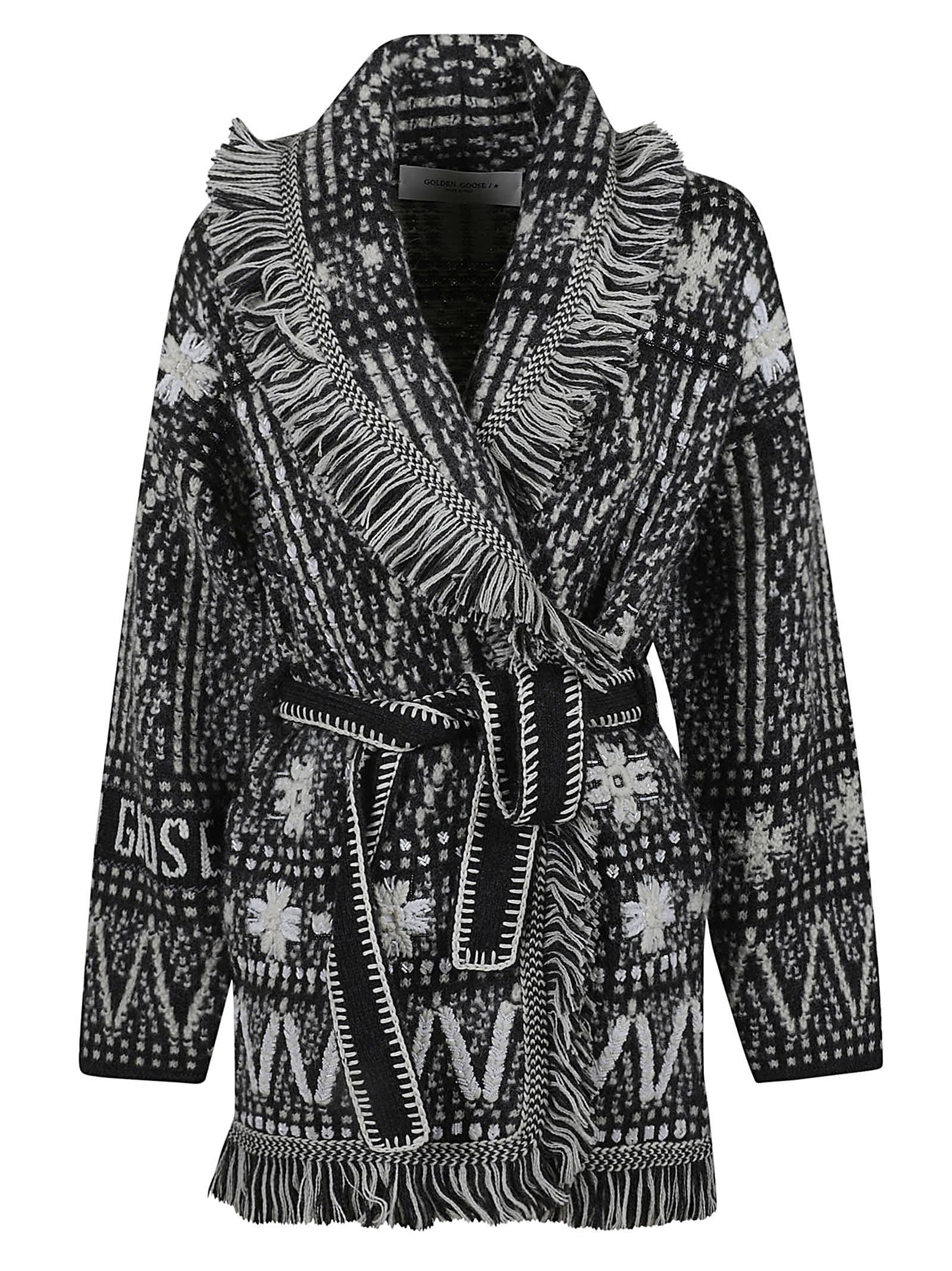 Journey W`s Belted Knit Cardigan Wool Blend Fair Isle Jacquard Stones Embroidery