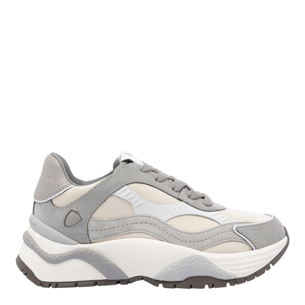 Philippe Model Odeon Low Sneakers In Beige Suede And Leather In Gray