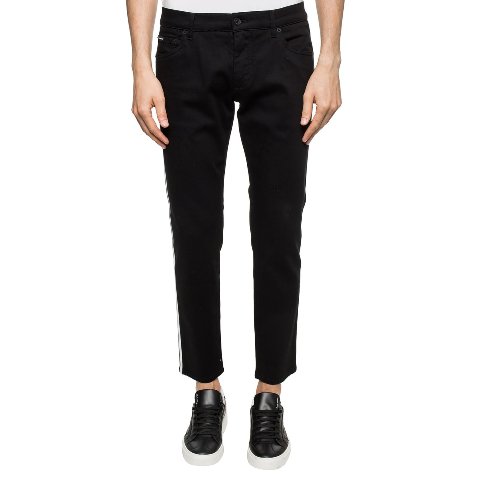 Shop Dolce & Gabbana Side Stripe Jeans In Black