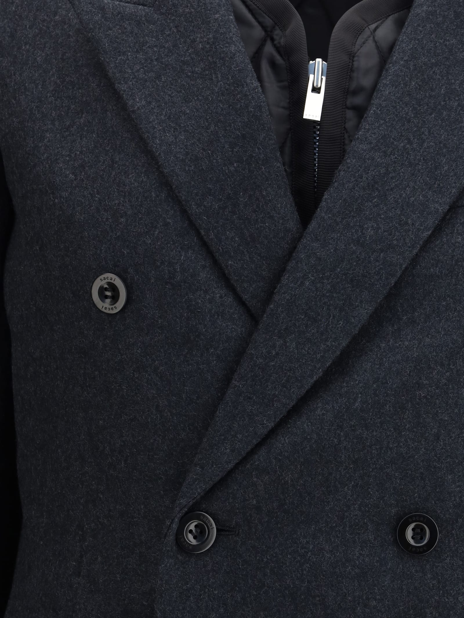 Sacai Wool Melton And Wool Knit Jacket In Blue