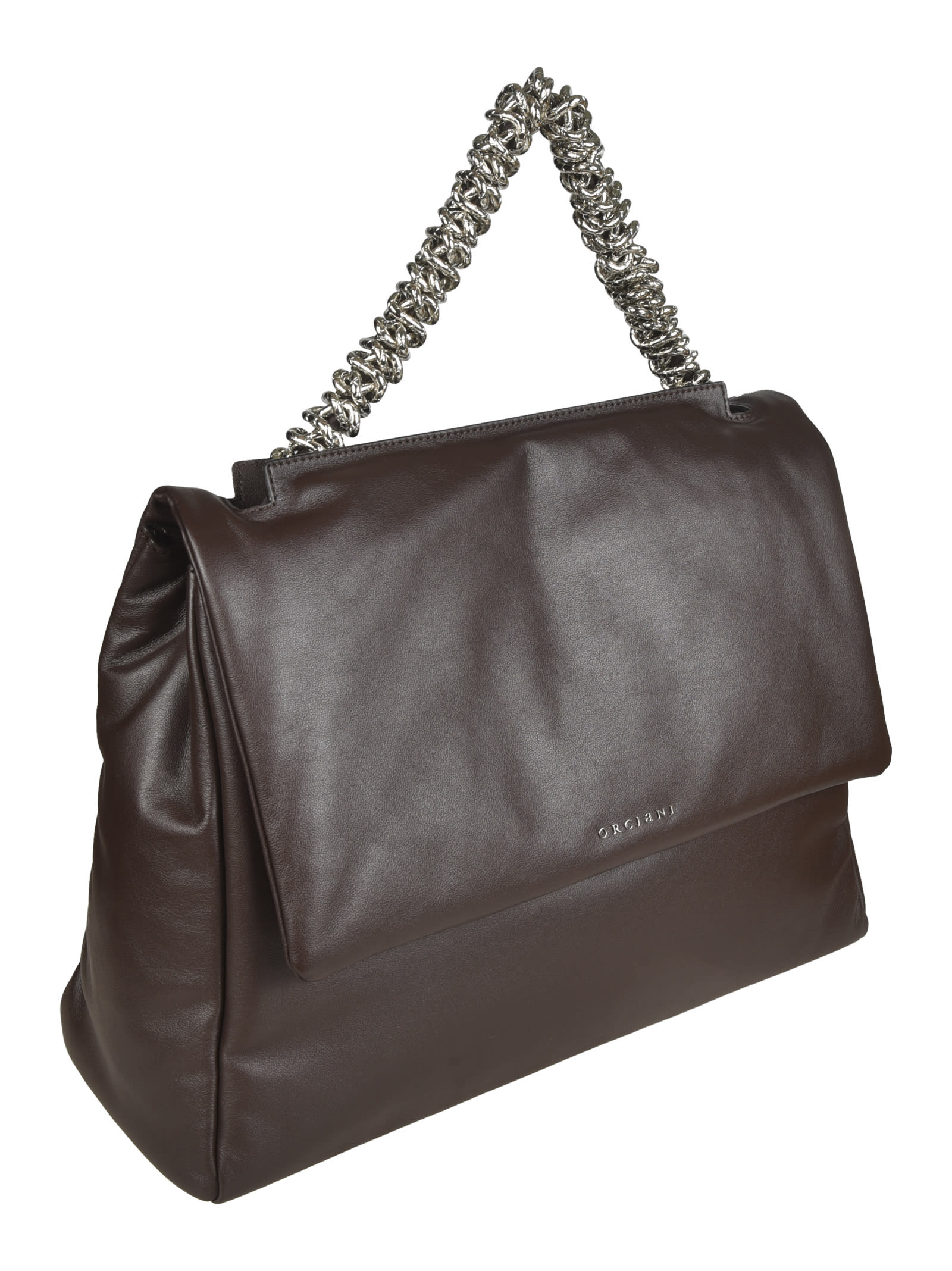 Shop Orciani Chain Logo Flap Shoulder Bag In Cioccolato