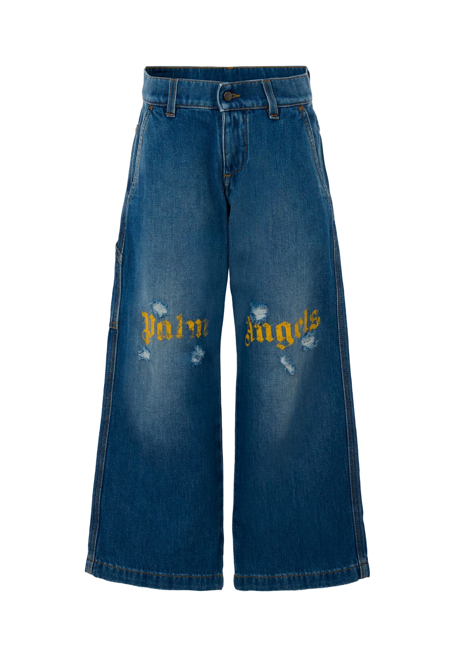 Palm Angels Logo-print Distressed Jeans In Blue
