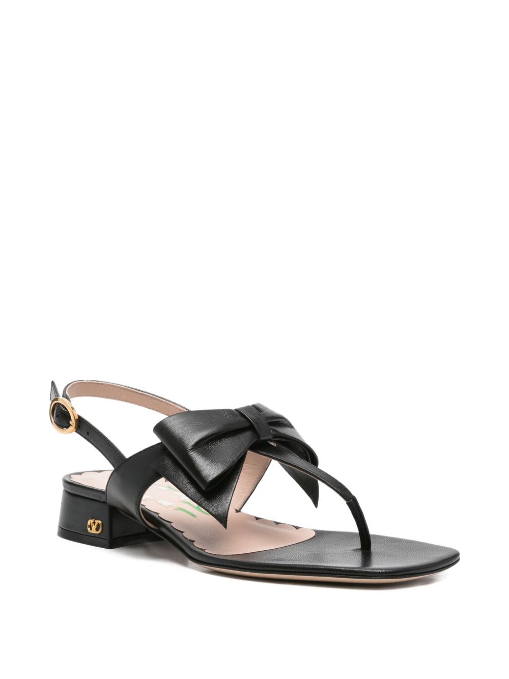 Valentino Bowow Leather Thong Sandals In Black