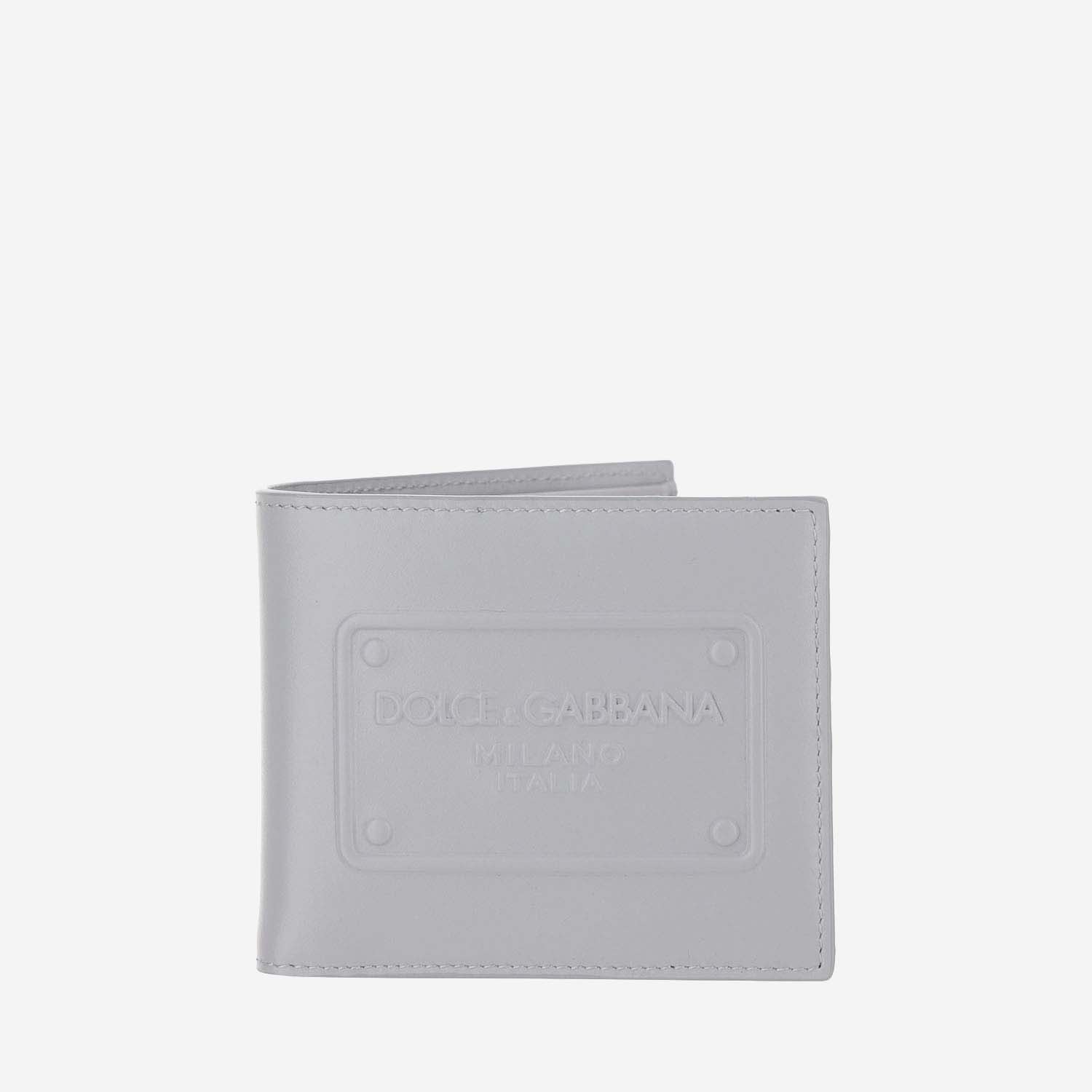 Dolce & Gabbana Calfskin Leather Bifold Wallet In Grey