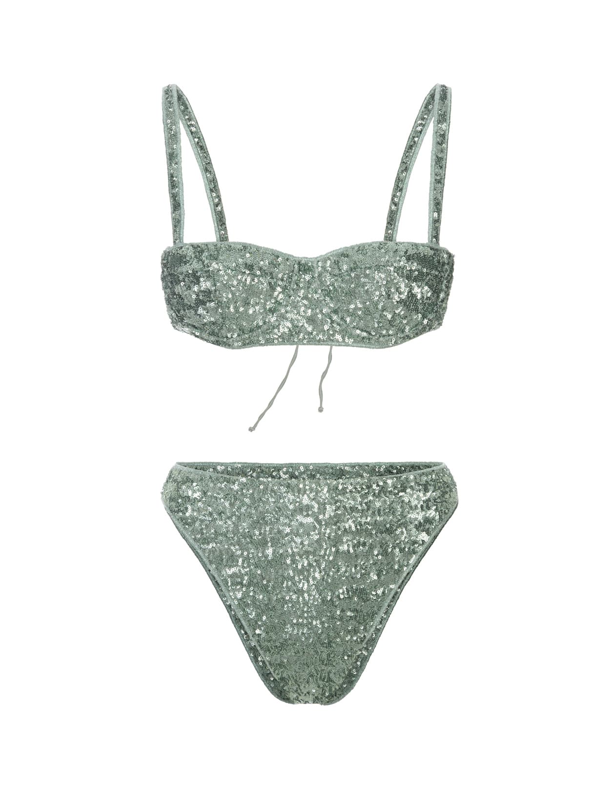 Shop Oseree Aqua Sequined Bikini In Green