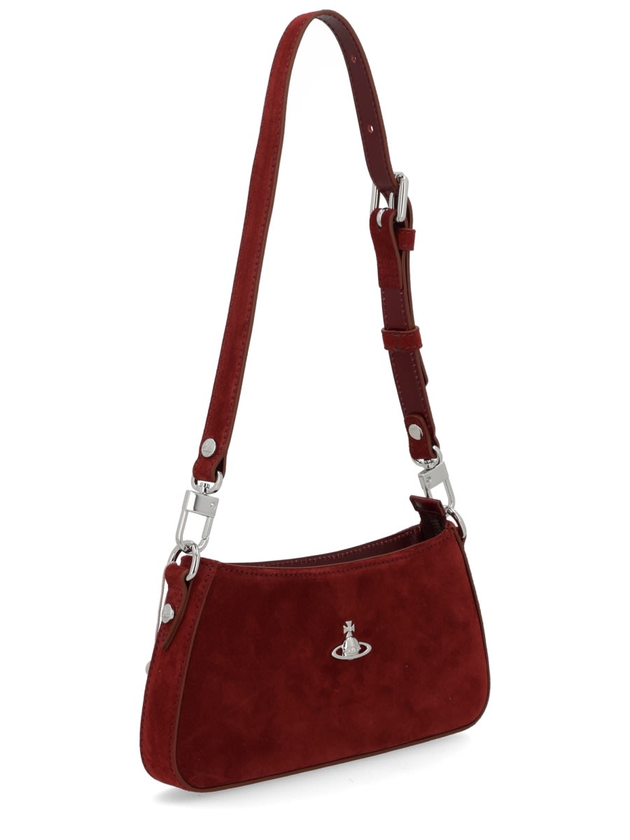 Vivienne Westwood Rectangular Suede Shoulder Bag With Adjustable Strap In Burgundy