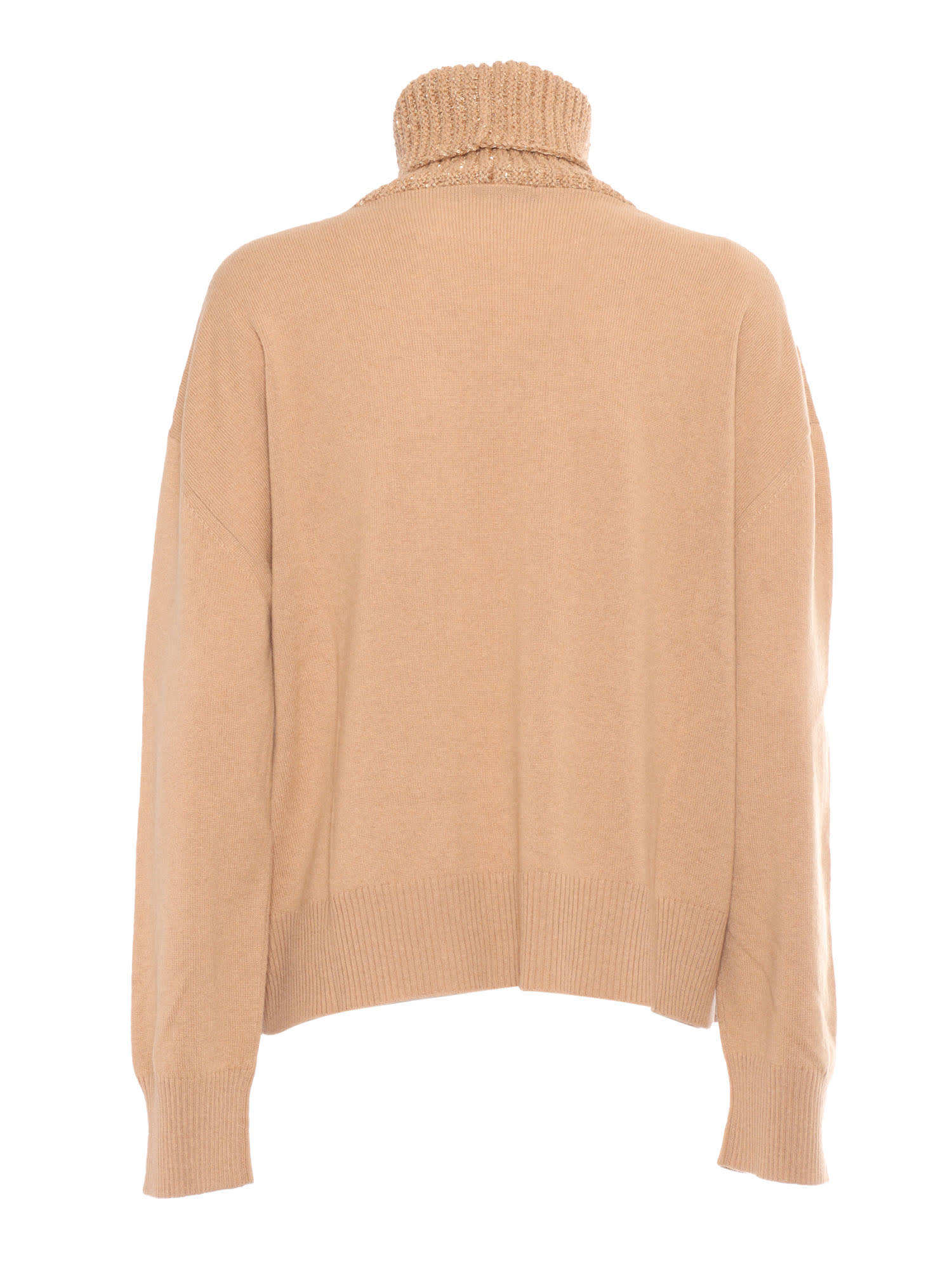 Shop Fabiana Filippi Turtle Neck Sweater With Sequin Collar In Brown