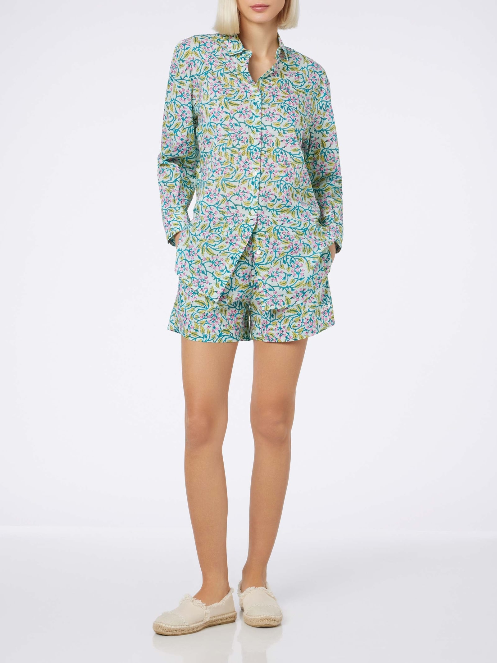 Shop Mc2 Saint Barth Woman Cotton Shirt Brigitte With Flower Print In Green