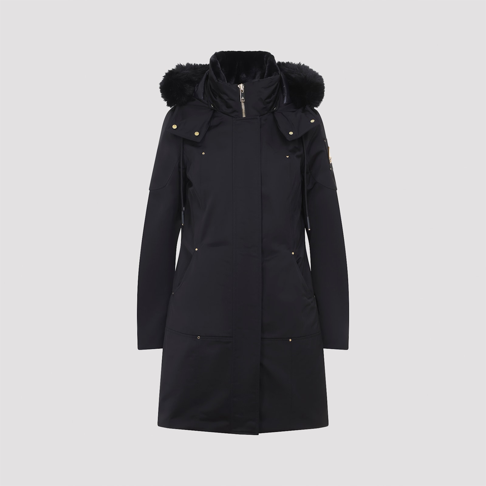 Moose Knuckles Longline Parka With Fur Trim Hood In Black