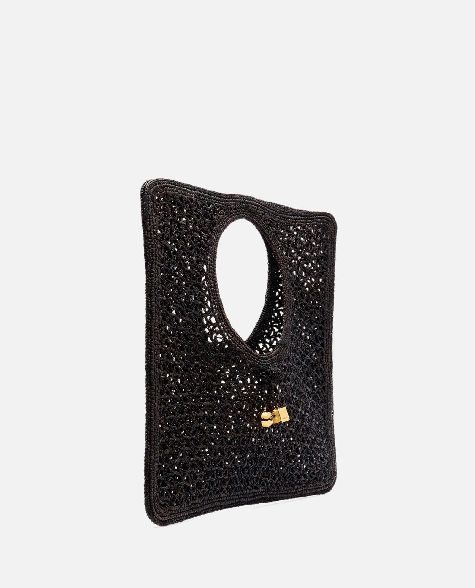 Jacquemus Carre Spiaggia Embellished Braided Raffia Tote In Black