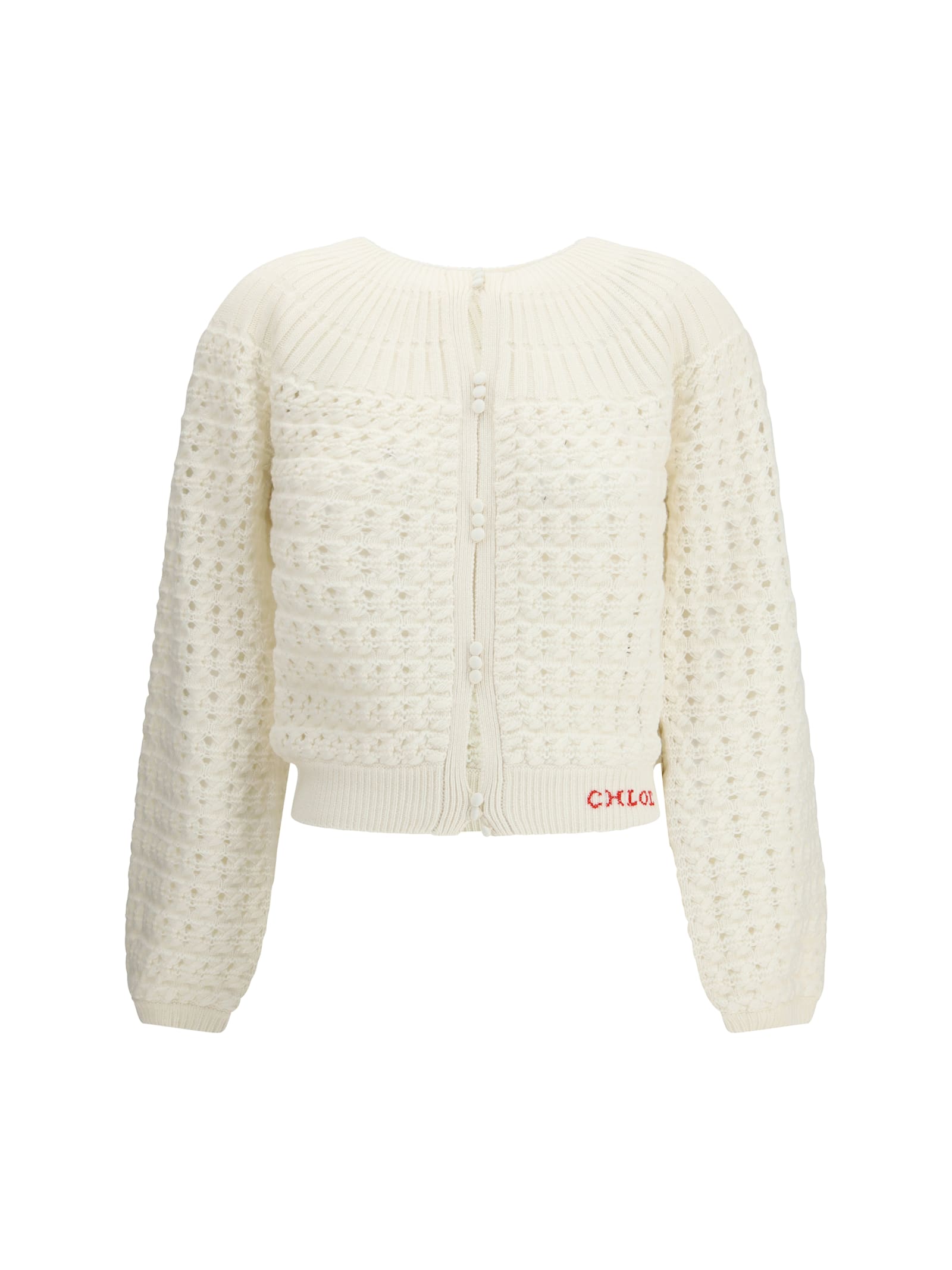 Chloé Jacquard Logo Cardigan Sweaters And Cardigans White In White
