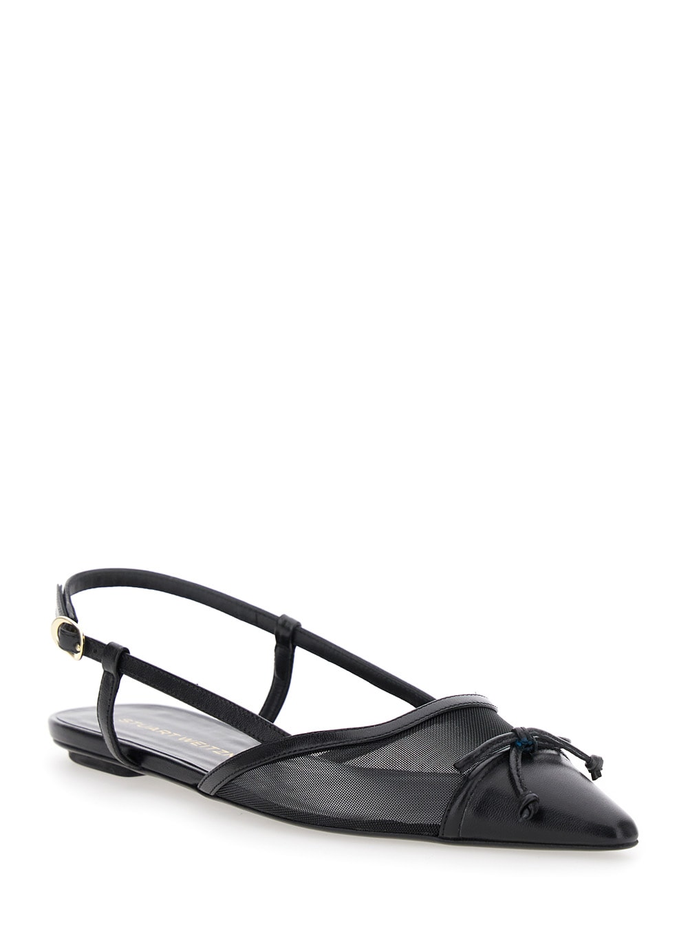 Stuart Weitzman Black Slingback Ballerinas With Pointed Design In Black