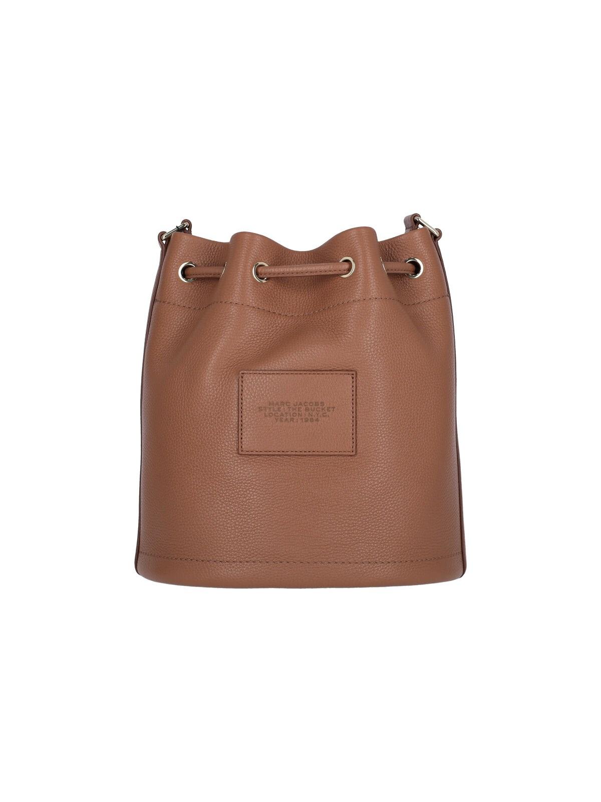 Marc Jacobs 'the Bucket' Brown Crossbody Bag With Embossed Logo On The Front In Buff
