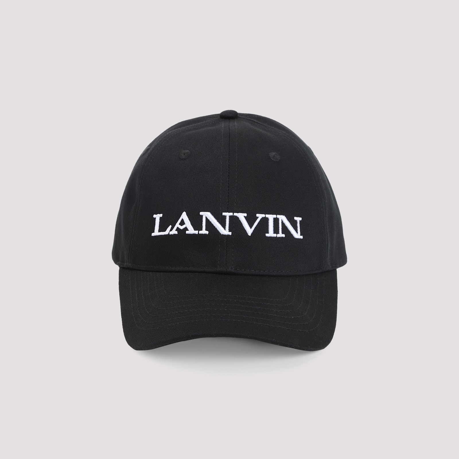Lanvin Structured Black Cotton Cap With Embroidered Logo In Black