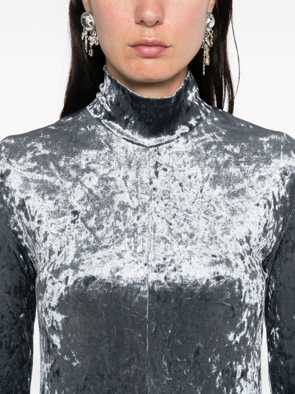 Forte Forte A-line Velvet Midi Dress With Long Sleeves In Gray