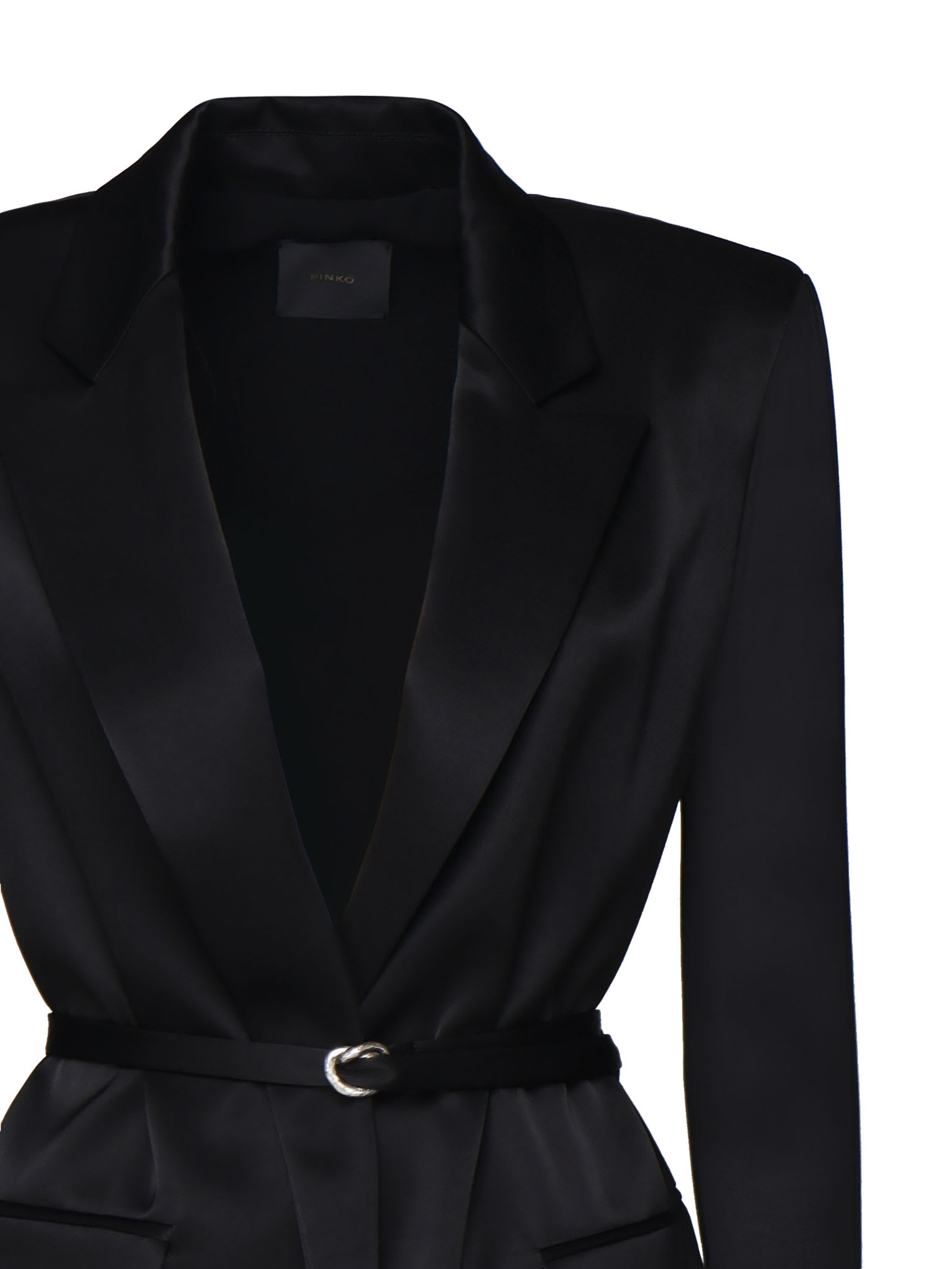 Shop Pinko Sheer-sleeve Shiny Blazer In Black Limousine