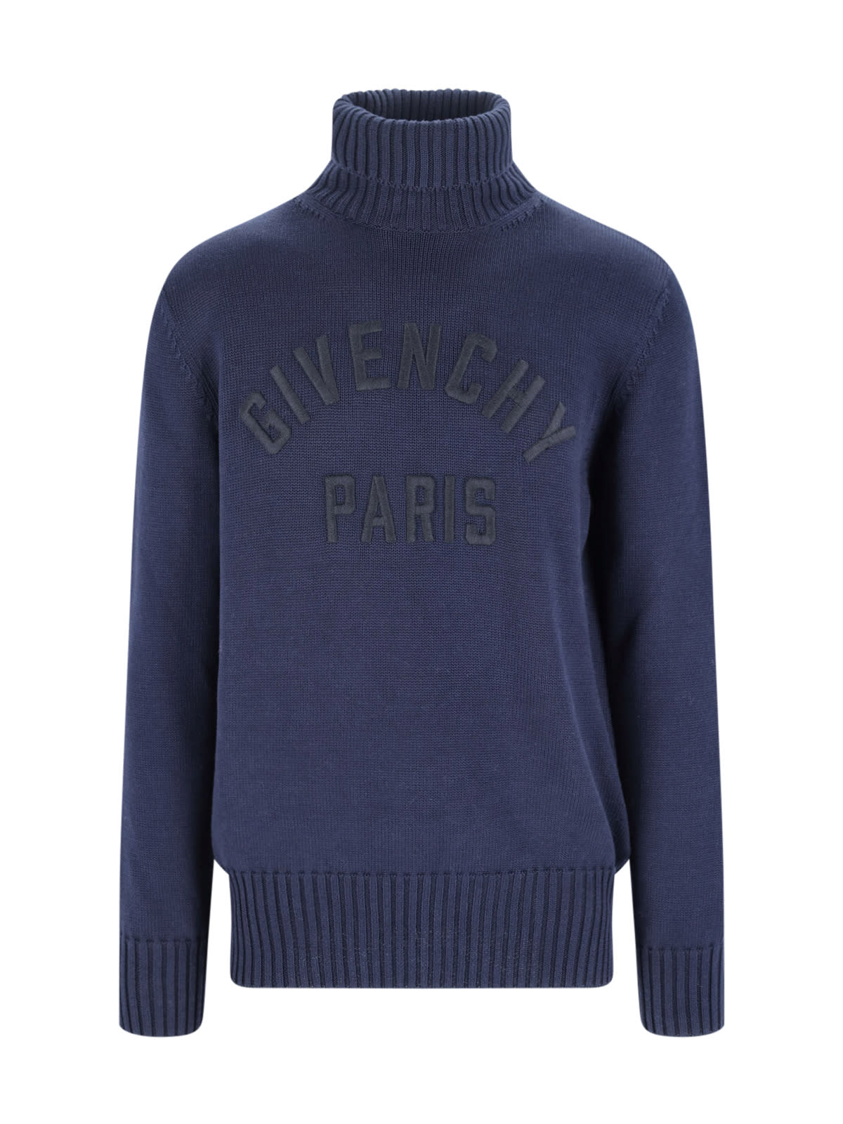Givenchy Turtleneck Sweater In Cotton With Paris Embroidery Clothing In Blue