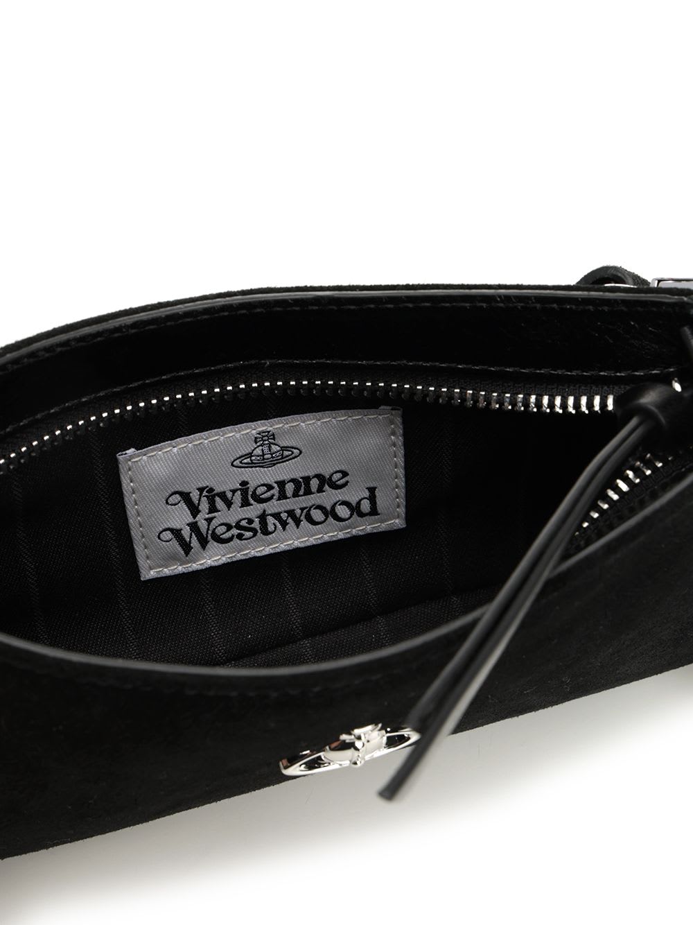 Vivienne Westwood Textured Polyurethane Clutch With Metallic Emblem In Black