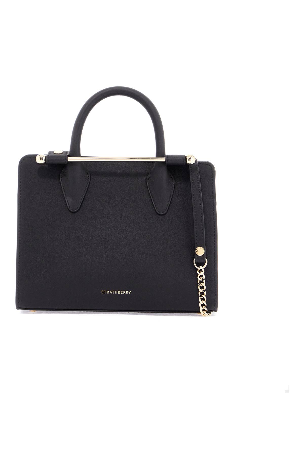 Mini Tote Structured In Black Leather With Gold Details