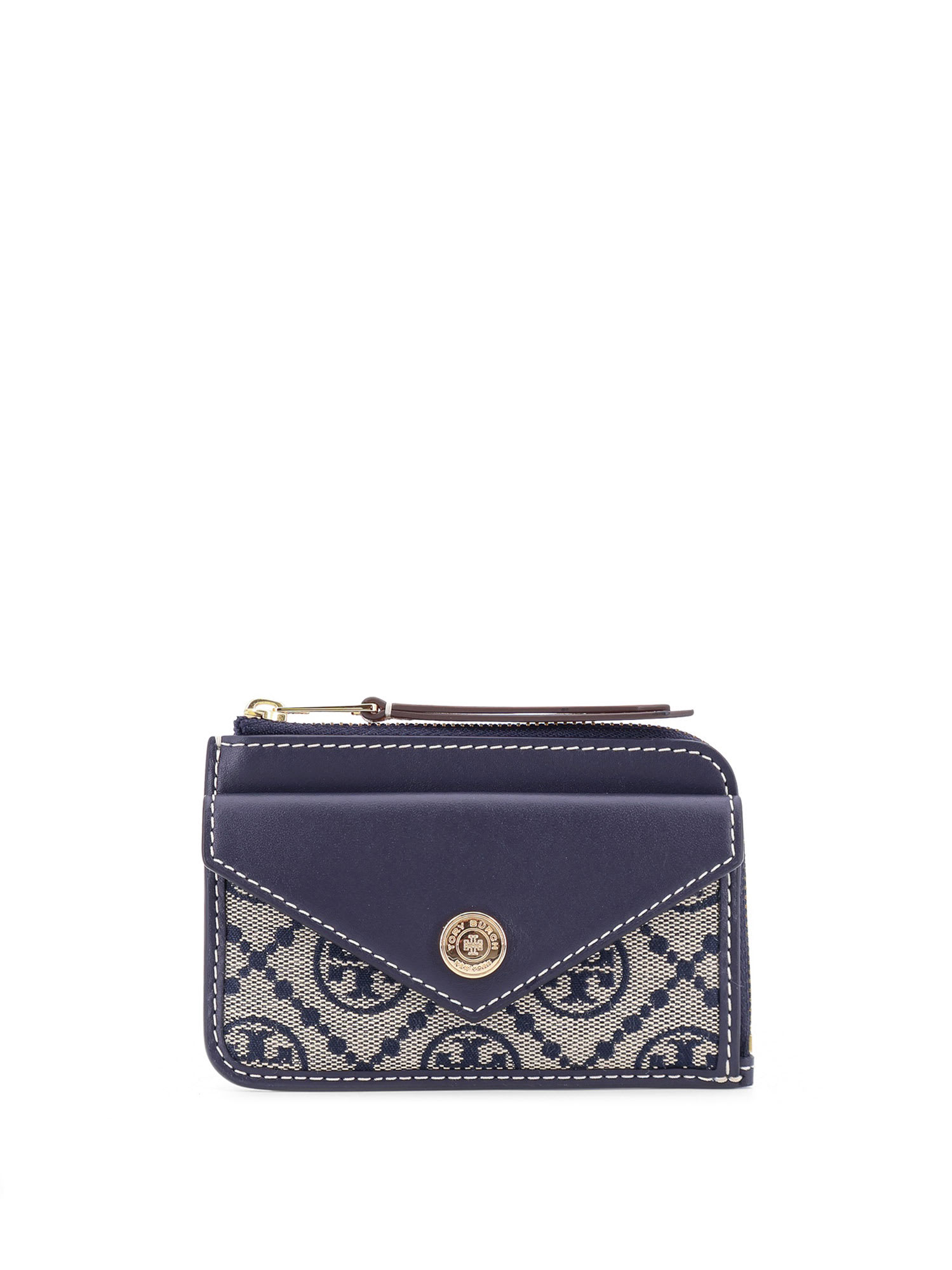 Tory Burch Leather And T Monogram Fabric Wallet