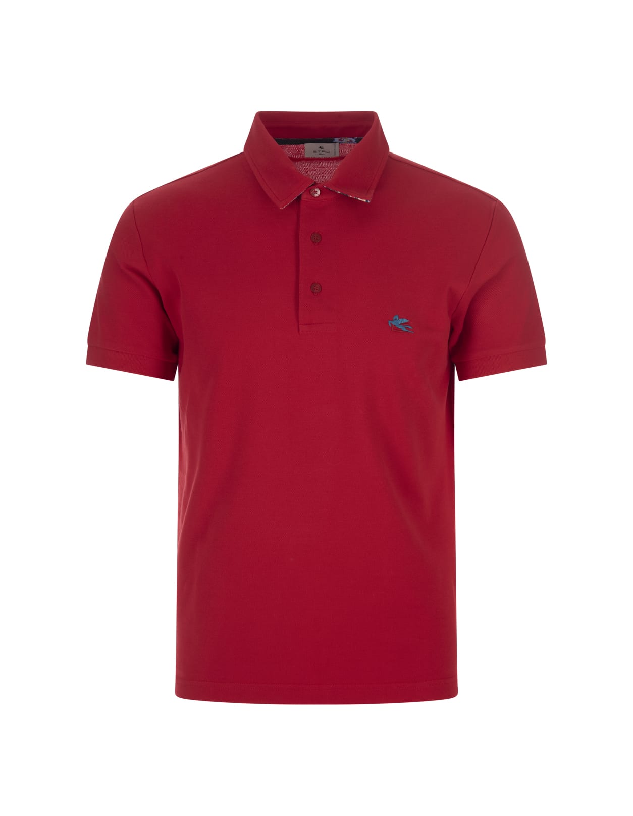 ETRO RED POLO SHIRT WITH EMBROIDERED PEGASUS