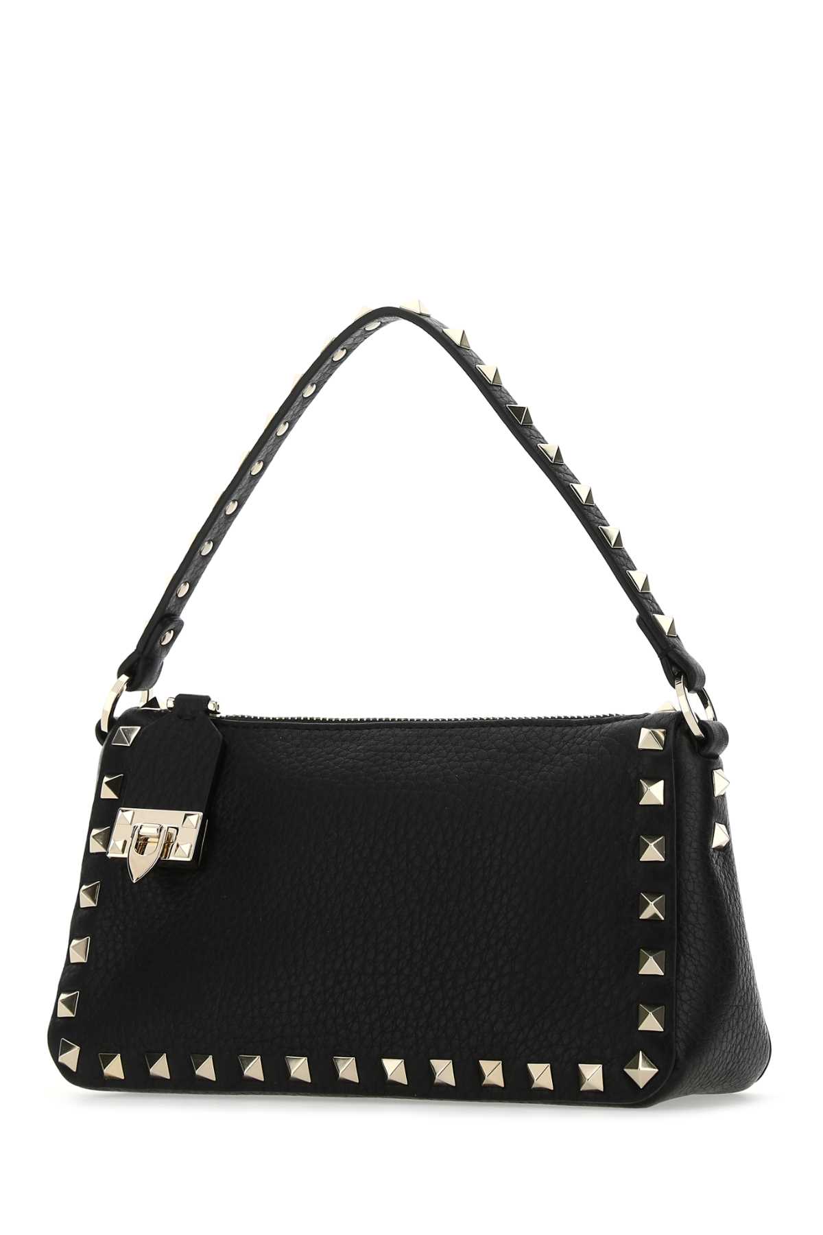 Shop Valentino Black Leather Small Rockstud Handbag In Nero