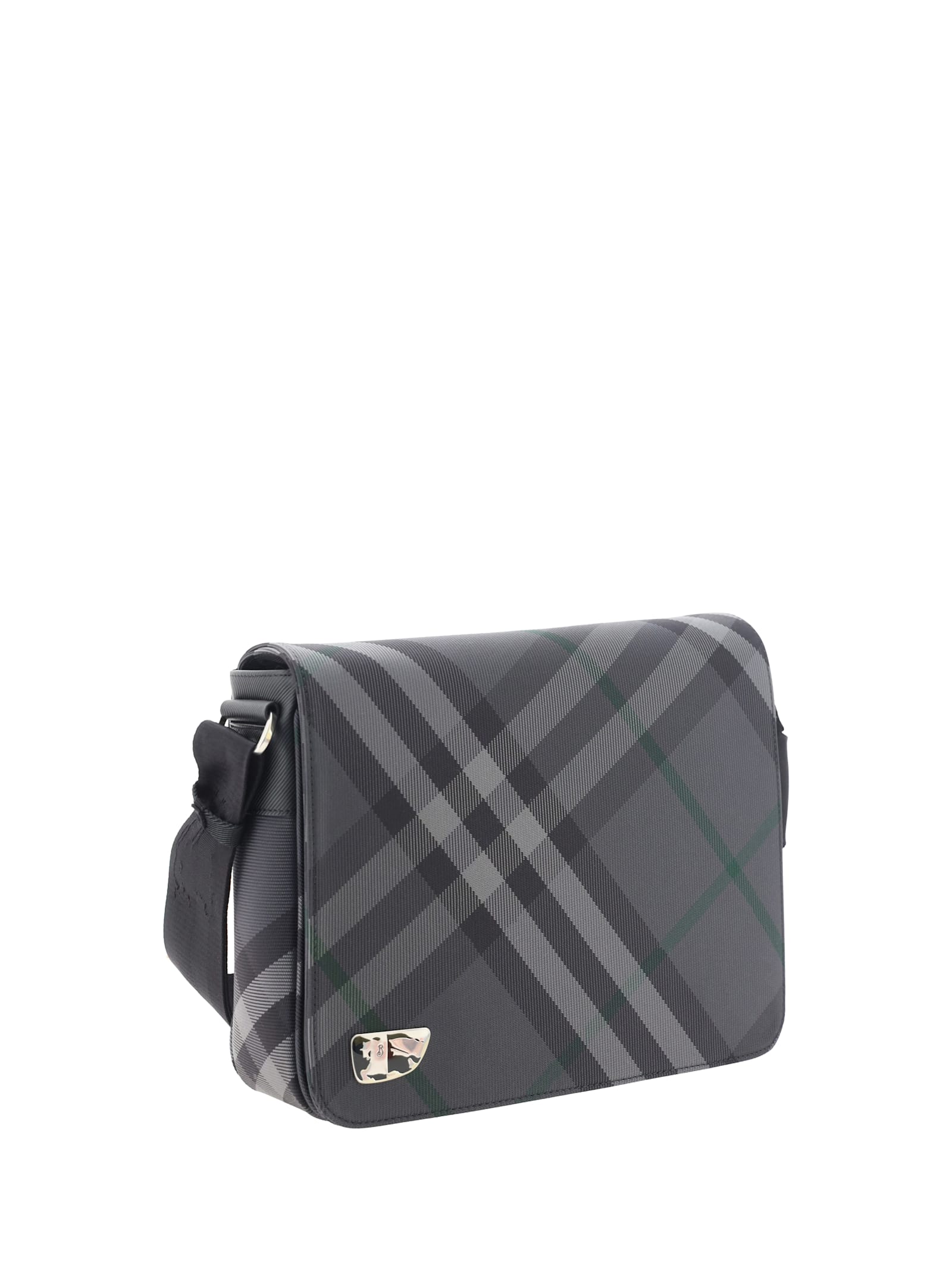 Shop Burberry Grid Checked Messenger Bag In Charcoal