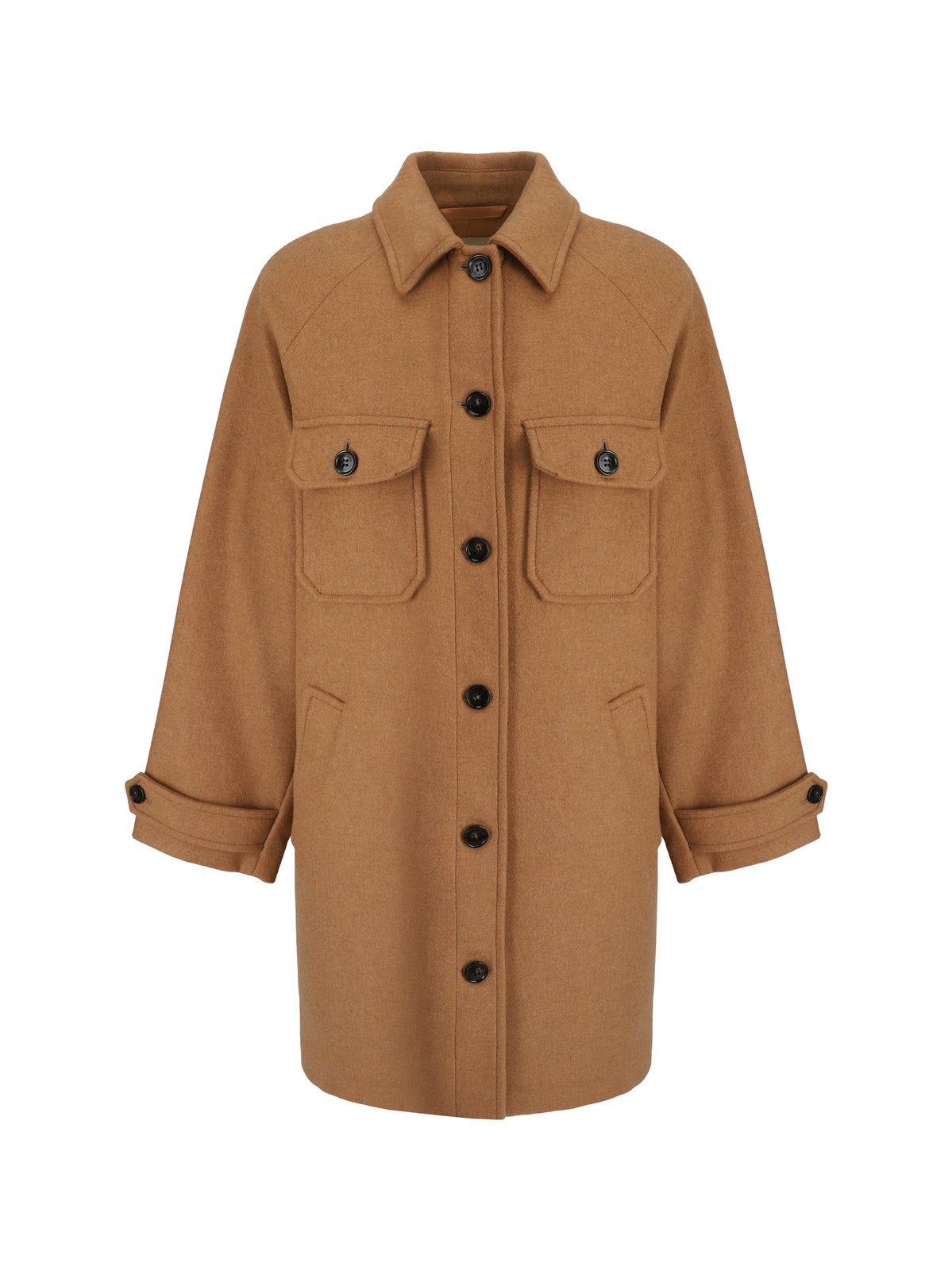 Shop Woolrich Raglan Sleeved Overshirt In Camel