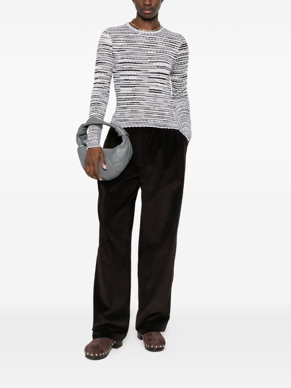 Missoni Striped Lightweight Crew Neck Knit Sweater In White