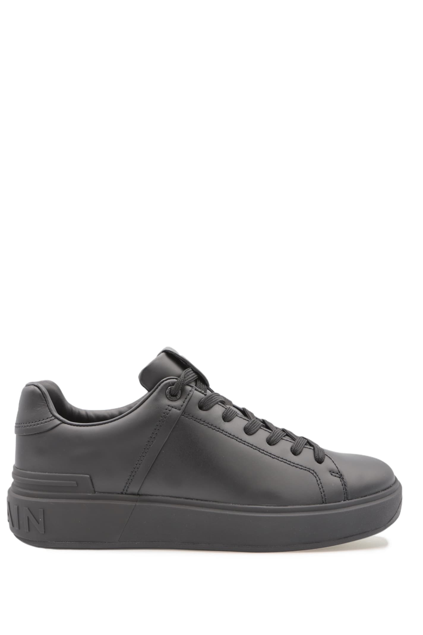 Balmain Smooth Black Leather B-court Sneakers